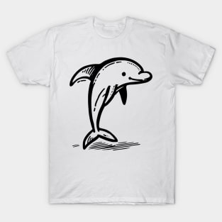 Stick Figure of a Dolphin in Black Ink T-Shirt